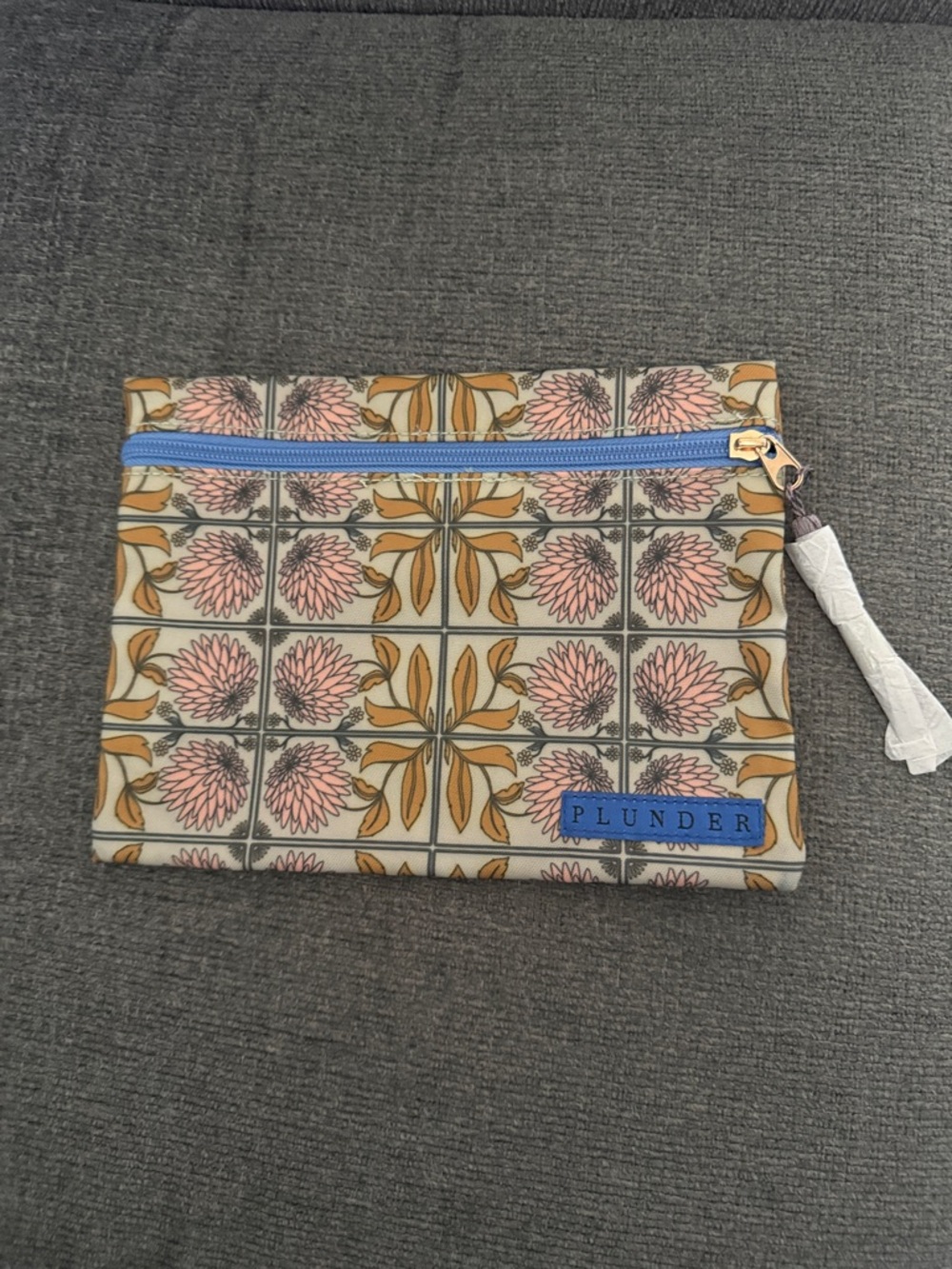 Plunder Tile Floral Zip Pouch in Pink, Mustard & Blue